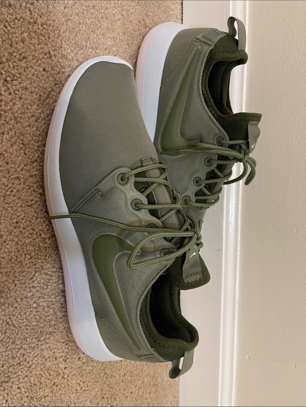 Nike Olive Green Women's Low-Top Sneakers with White Sole Size 9 1/2